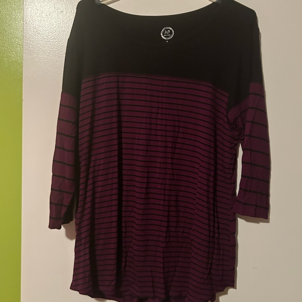 Stylish Black and Purple Striped Long Sleeve Top